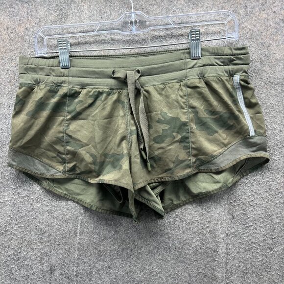 Lululemon  Shorts Women 4 Green Hotty Hot Low Rise Camo Reflective Running - Picture 1 of 14